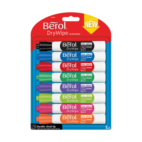 Berol Drywipe Marker Chisel Tip Assorted – (Pack of 8)