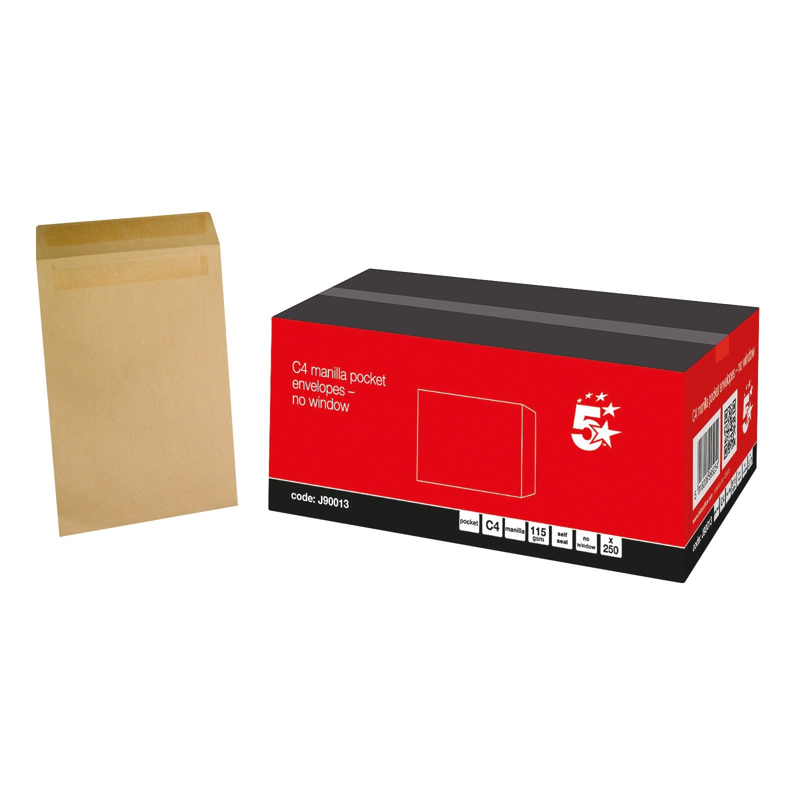 5 Star Office Envelopes Pocket Self Seal 115gsm C4 324x229mm Manilla – (Pack of 250)