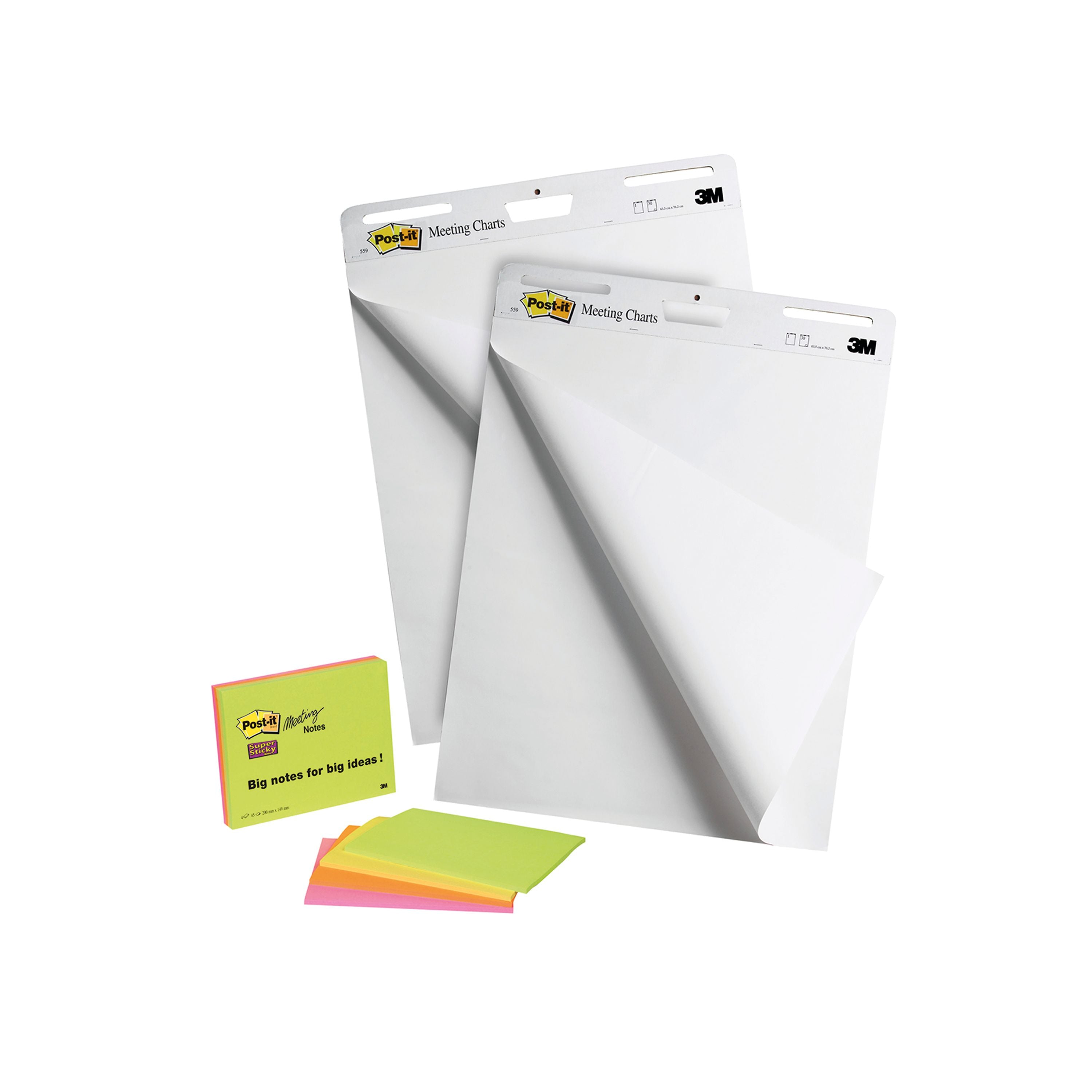 Post-it Super Sticky Meeting Chart Bundle 559P 2 Meeting Charts + 4 Note Pads  (Pack of 6)