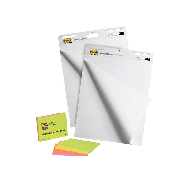 Post-it Super Sticky Meeting Chart Bundle 559P 2 Meeting Charts + 4 Note Pads  (Pack of 6)