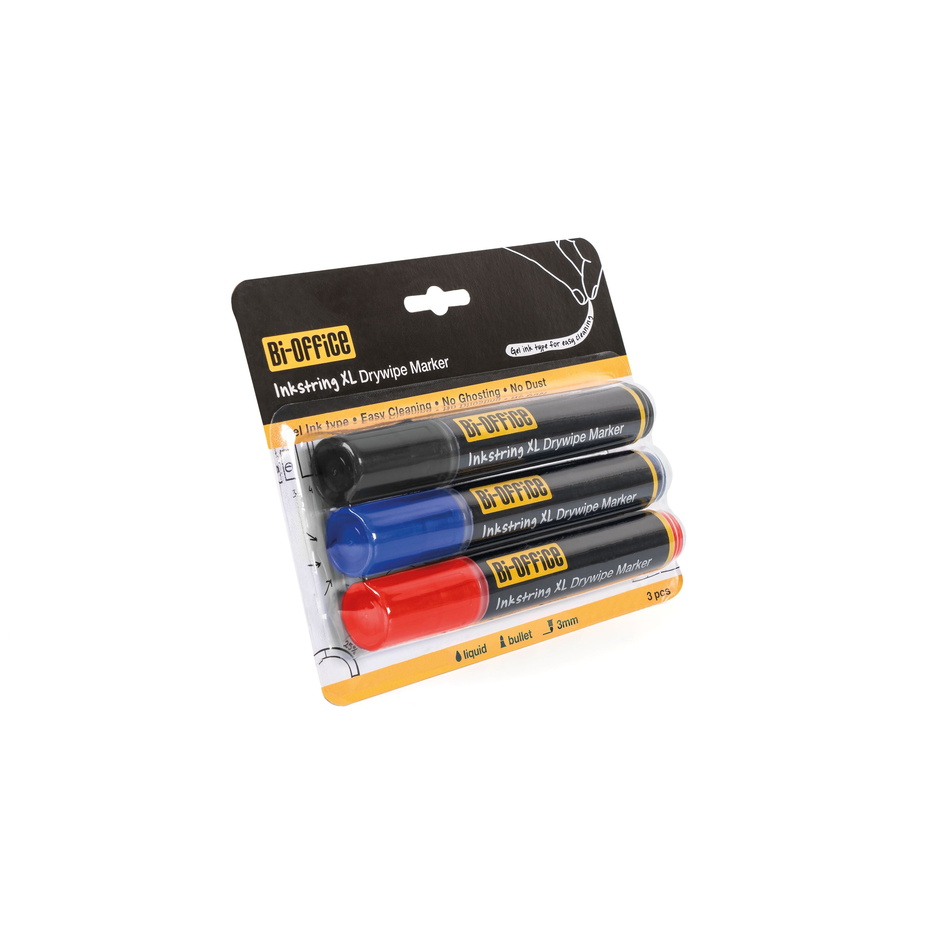 Bi-office Inkstring XL Drywipe Marker Assorted Colours – (Pack of 3)