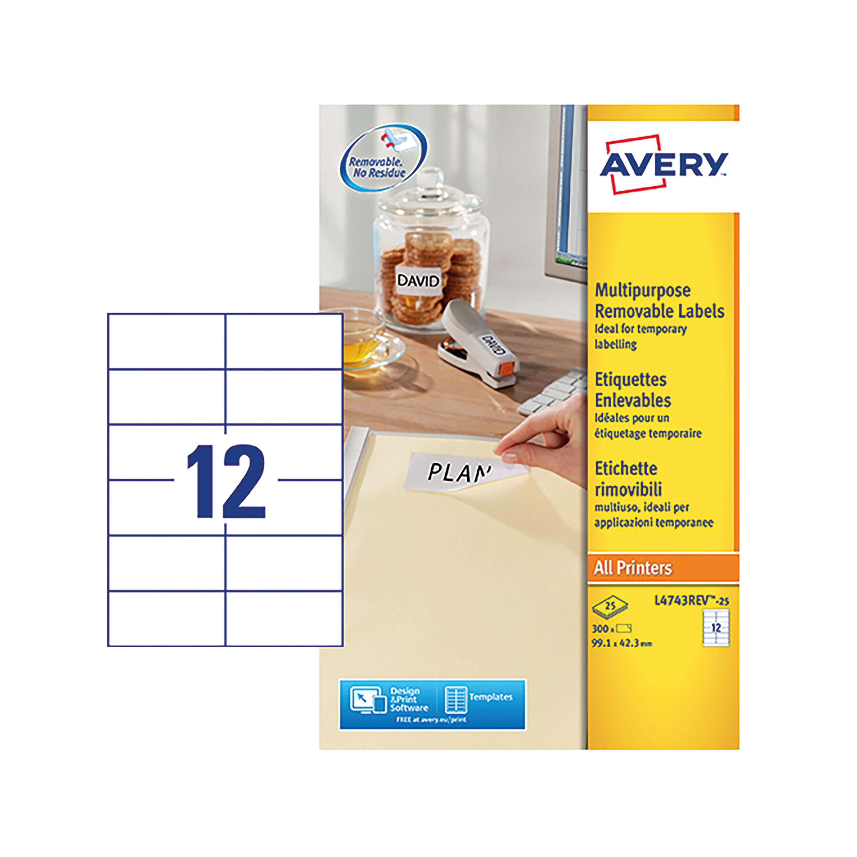 Avery Removable Labels 12 Per Sheet White – (Pack of 300)