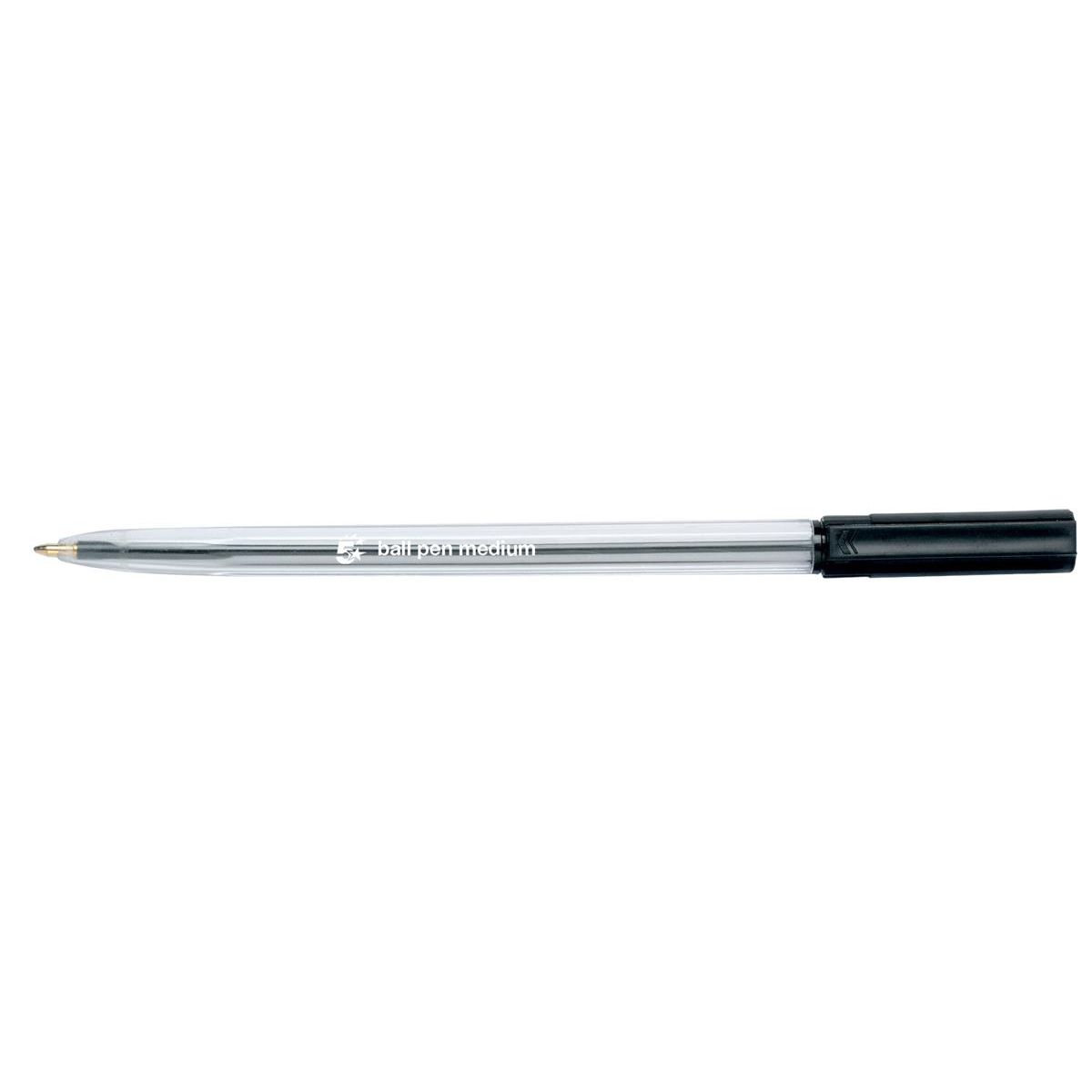5 Star Office Ball Pen Clear Barrel Medium 1mm Tip 0.7mm Line Black – (Pack of 20)