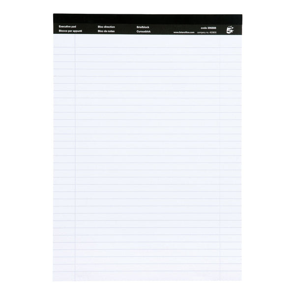5 Star Office Executive Pad Headbound 60gsm Ruled Margin Perforated 100pp A4 White - (Pack of 10)