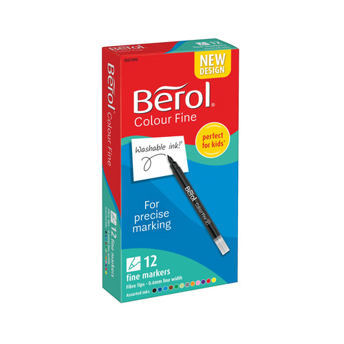 Berol Colour Fine Pen Water Based Ink Assorted – (Pack of 12)
