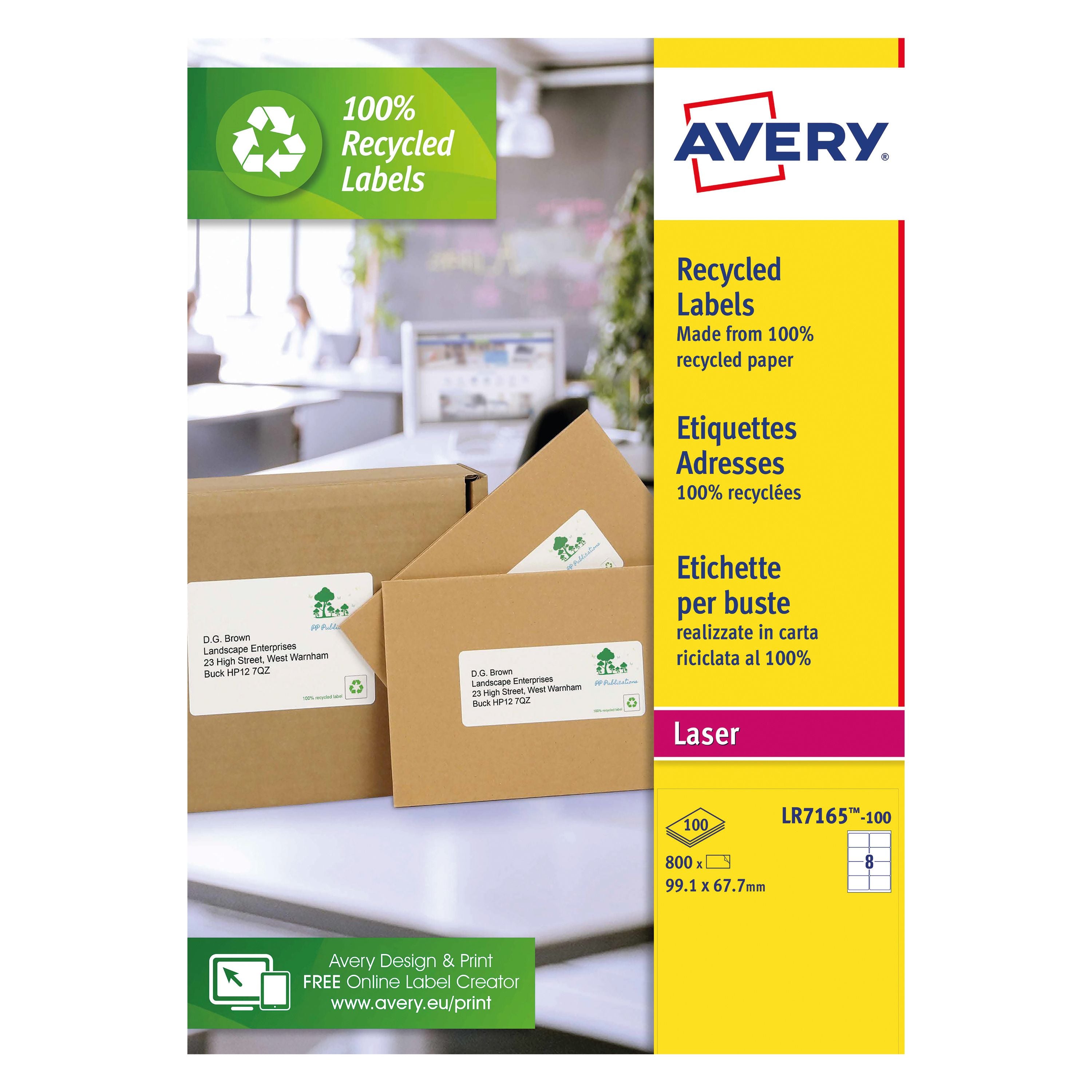 Avery Laser Labels Recycled 8 Per Sheet White Lr7165-100 – (Pack of 800)