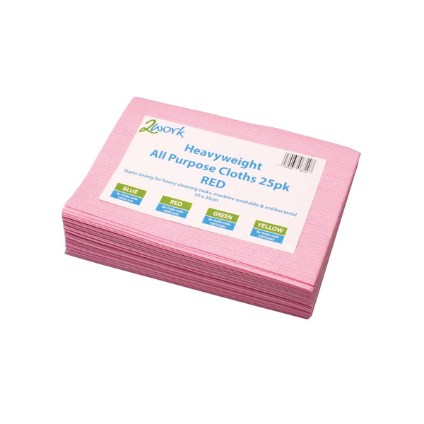 2WORK Heavyweight All Purpose Cloth Red 500x350mm  (Pack of 25)