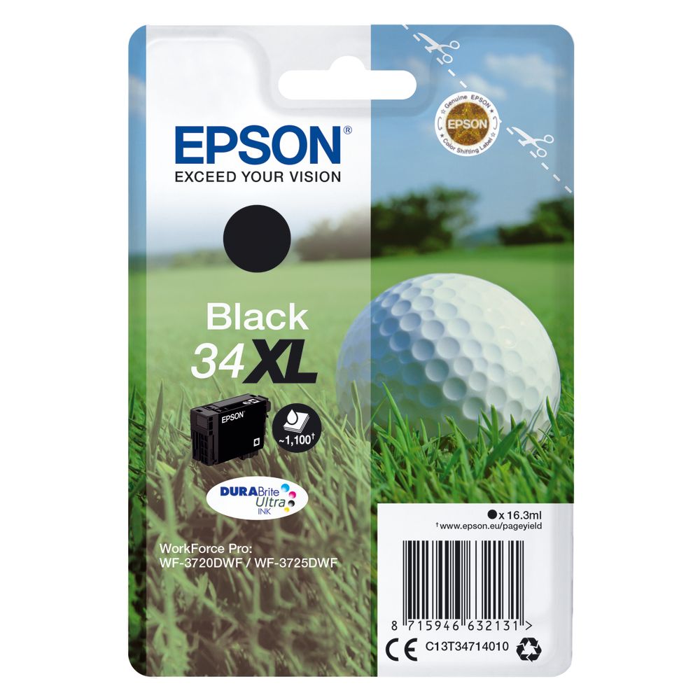Epson 34xl Golf Ball Durabrite Ultra Ink Cartridge High Yield Black C13t34714010
