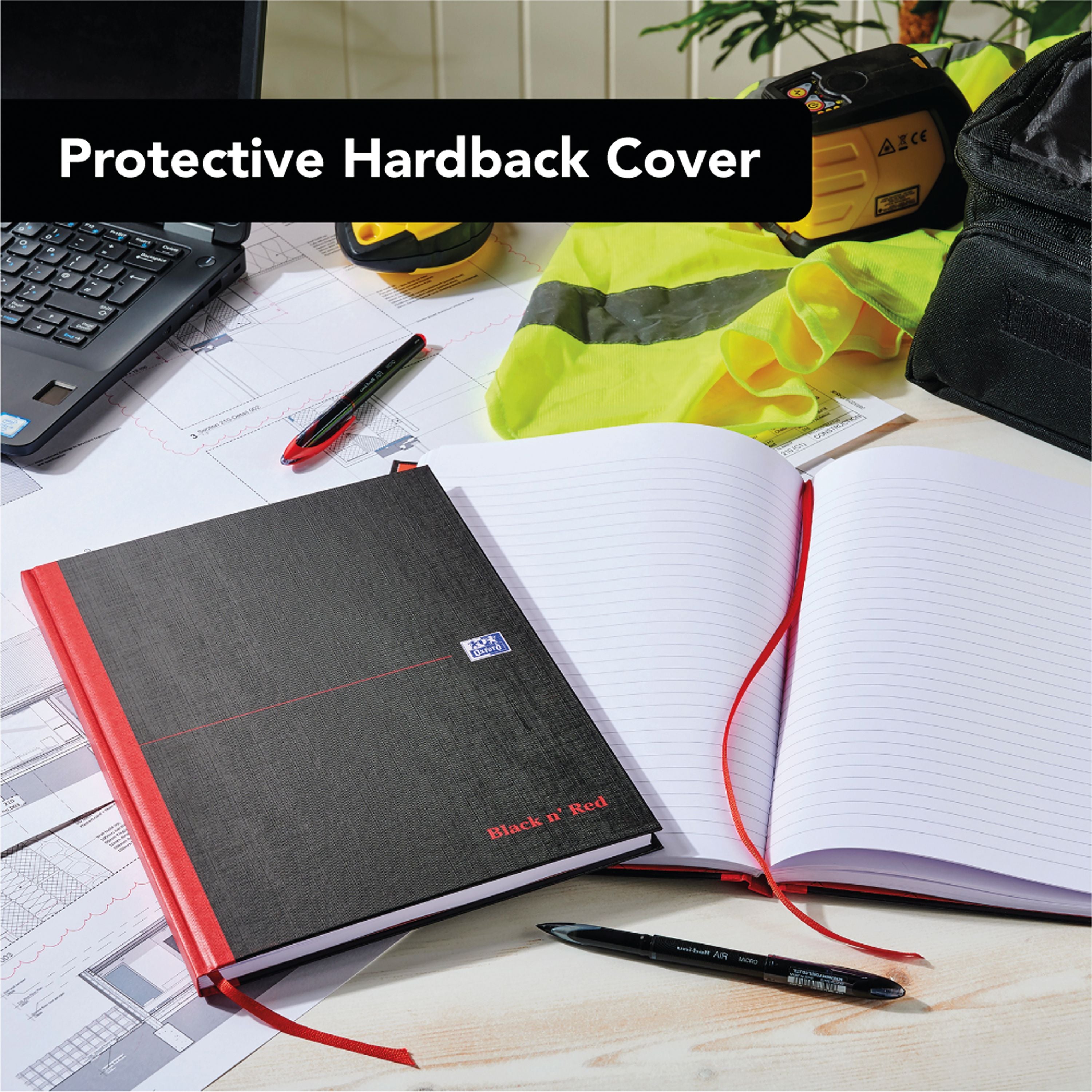 Black N Red Casebound Ruled Hardback Notebook A4 – (Pack of 5)
