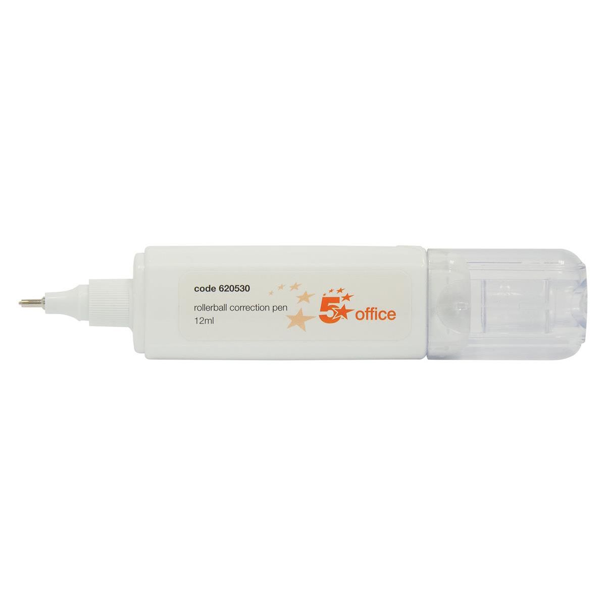 5 Star Rollerball Correction Pen Fine Metal Tip Applicator 12ml White – (Pack of 12)