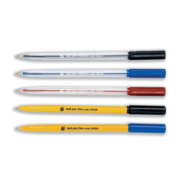 5 Star Office Ball Pen Clear Barrel Medium 1.0mm Tip 0.7mm Line Black  (Pack of 50)