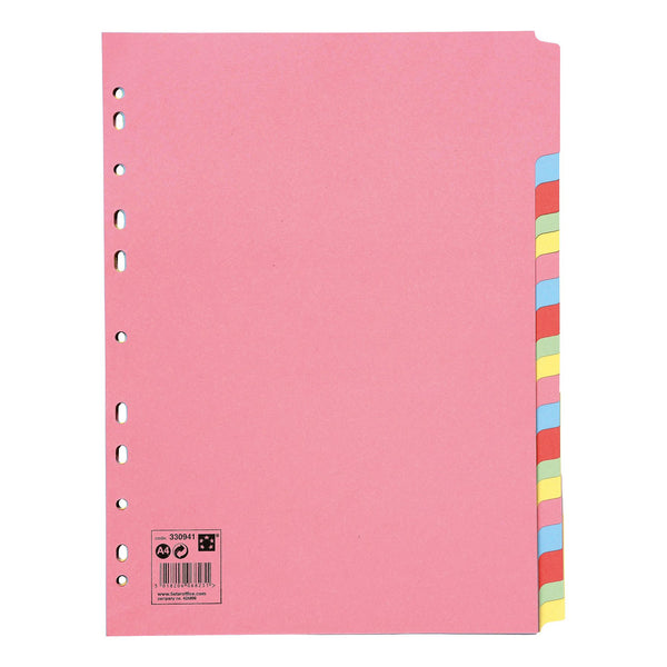 5 Star Office Subject Dividers 20-part Recycled Card Multipunched 155gsm A4 Assorted