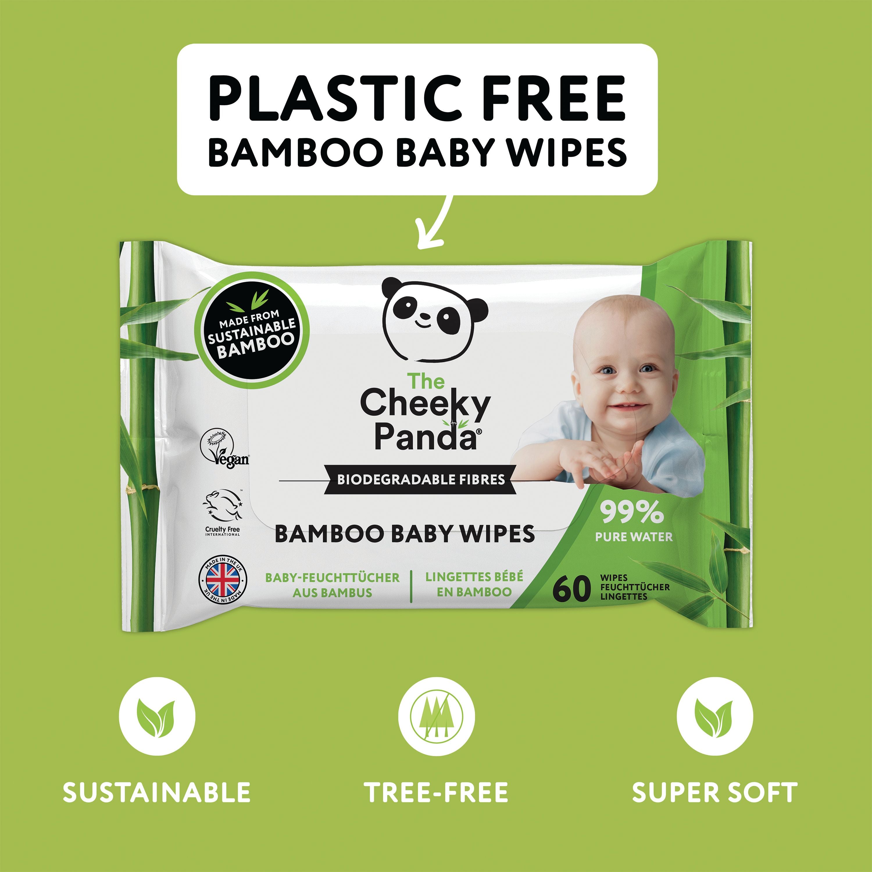 Cheeky Panda Biodegradable Bamboo Baby Wipes (pack Of 60) Wipes (pack Of 12) Babyw-gbr