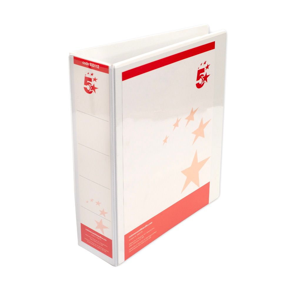 5 Star Office A4 Presentation Ring Binder Polypropylene 65mm 4d-ring White – (Pack of 10)