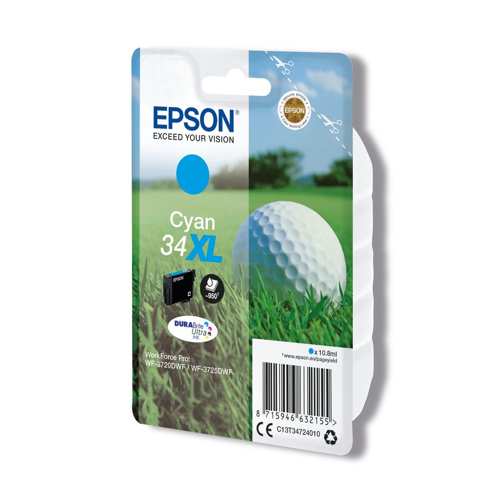 Epson 34xl Golf Ball Durabrite Ultra Ink Cartridge High Yield Cyan C13t34724010