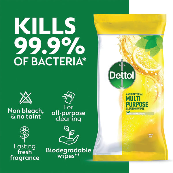 Dettol Antibacterial Multipurpose Cleaning Wipes 105 Large Wipes Citrus Zest (pack Of 3) 3124900