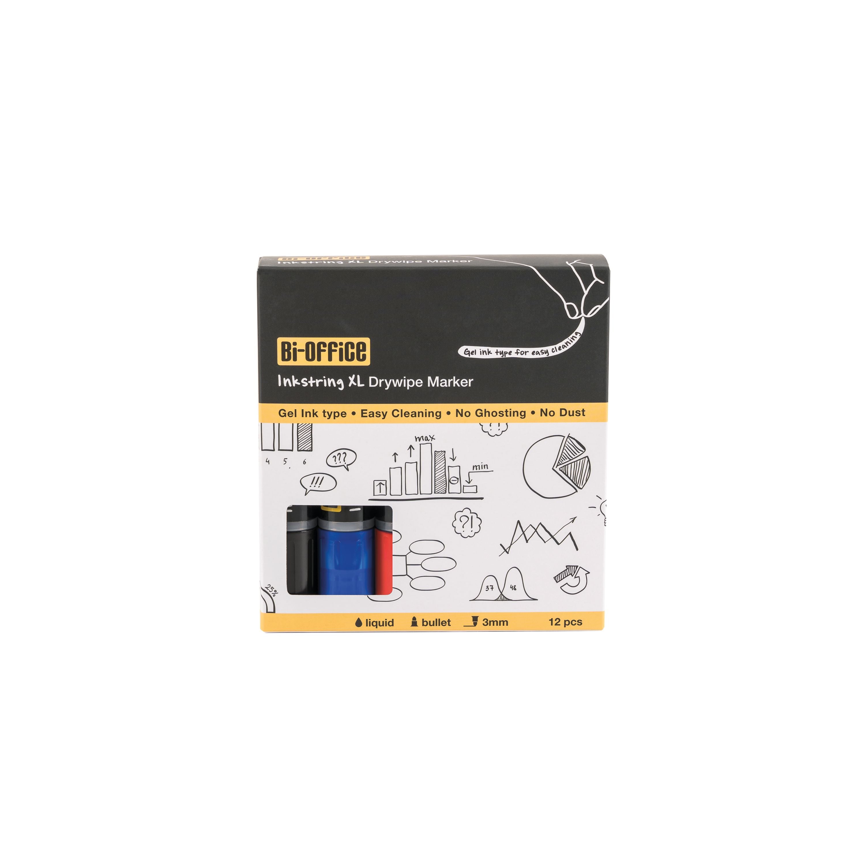 Bi-office Drywipe Marker Assorted Colours – (Pack of 12)