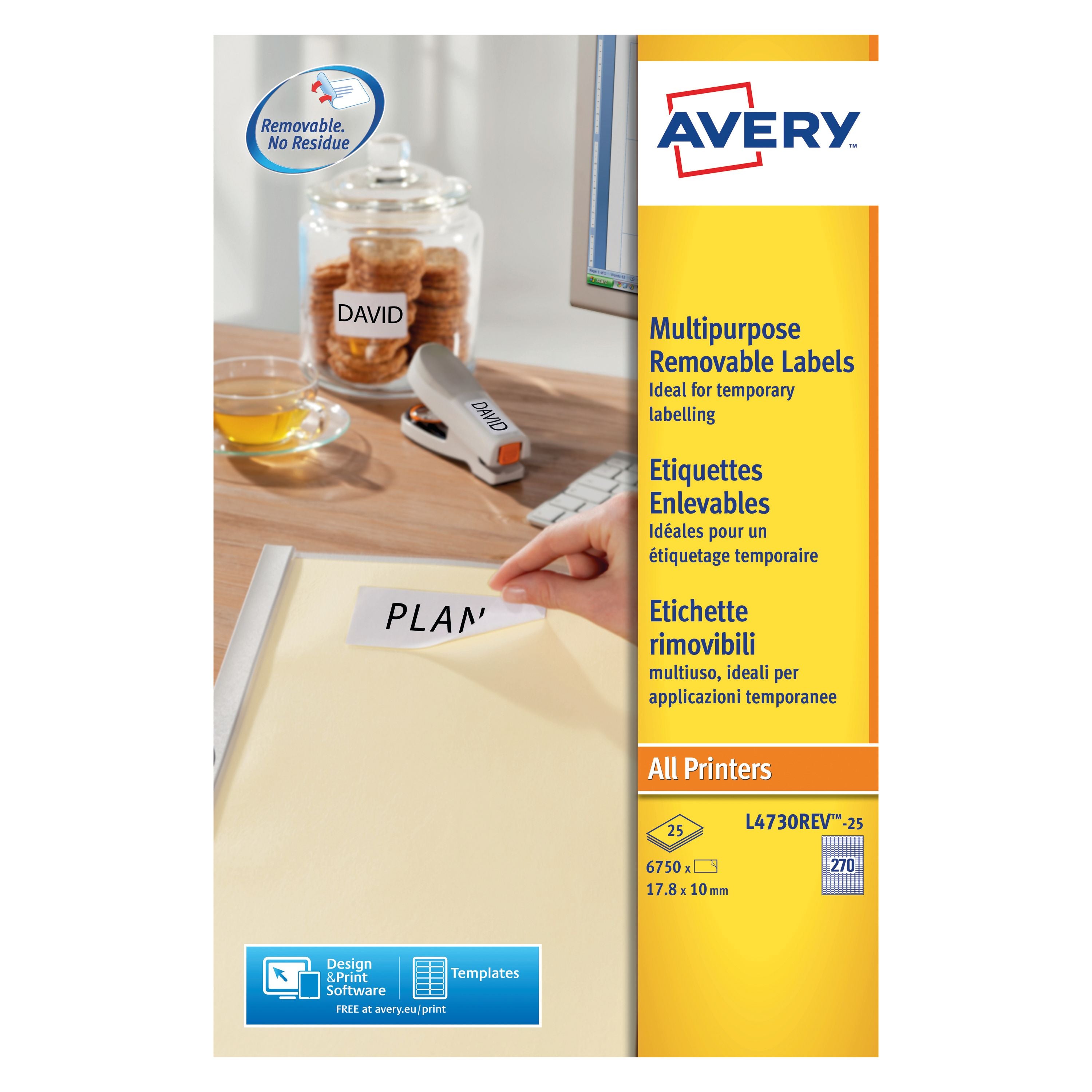 Avery Laser Mini Labels 17.8x10mm 270 Per Sheet White L4730rev-25 – (Pack of 6750)