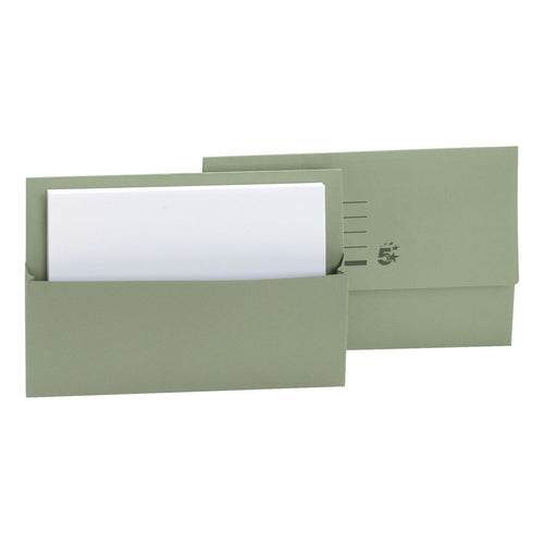 5 Star Office Document Wallet Half Flap 250gsm Recycled Capacity 32mm Foolscap Green â€“ (Pack of 50)