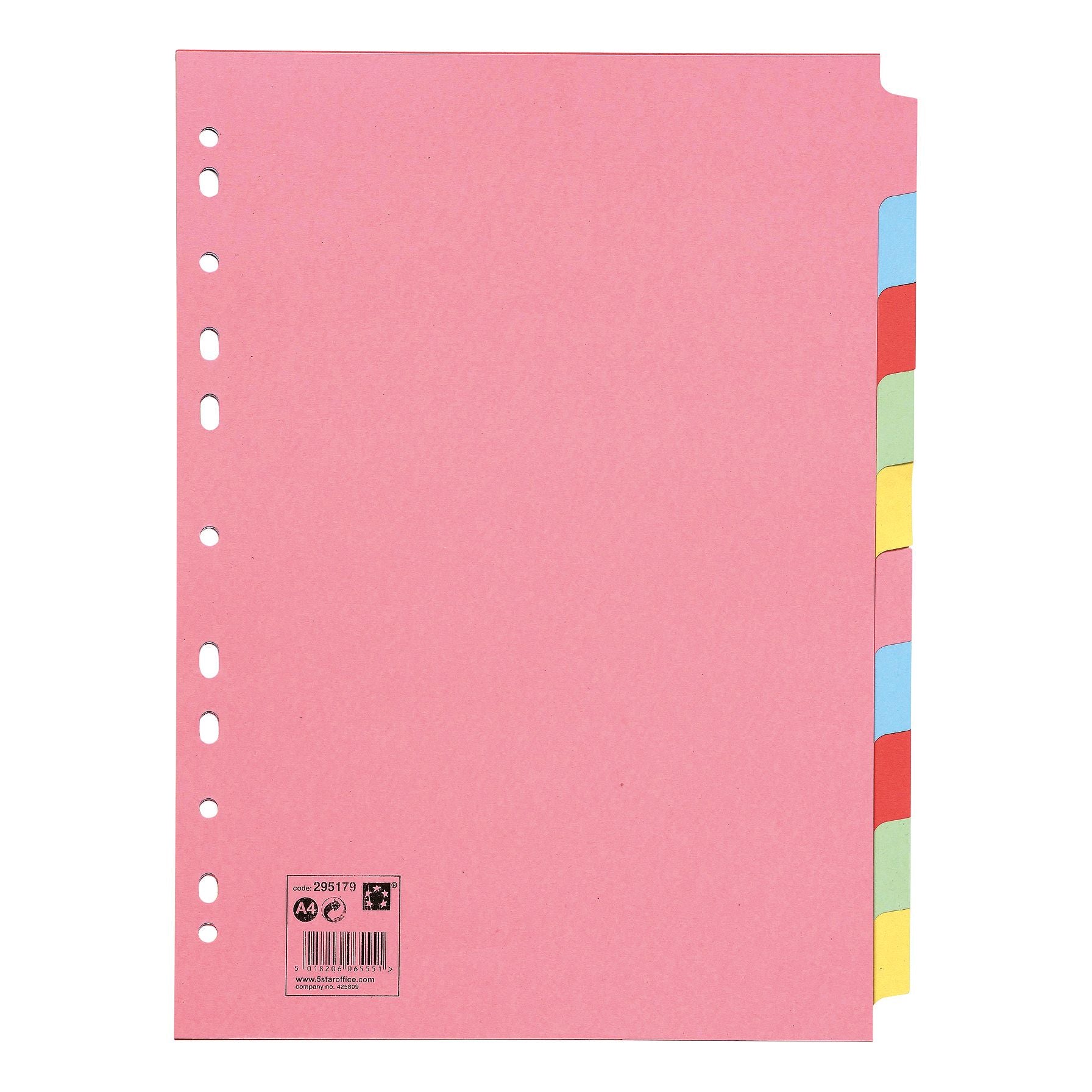 5 Star Office Subject Dividers 10-part Recycled Card Multipunched 155gsm A4 Assorted