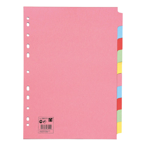 5 Star Office Subject Dividers 10-part Recycled Card Multipunched 155gsm A4 Assorted