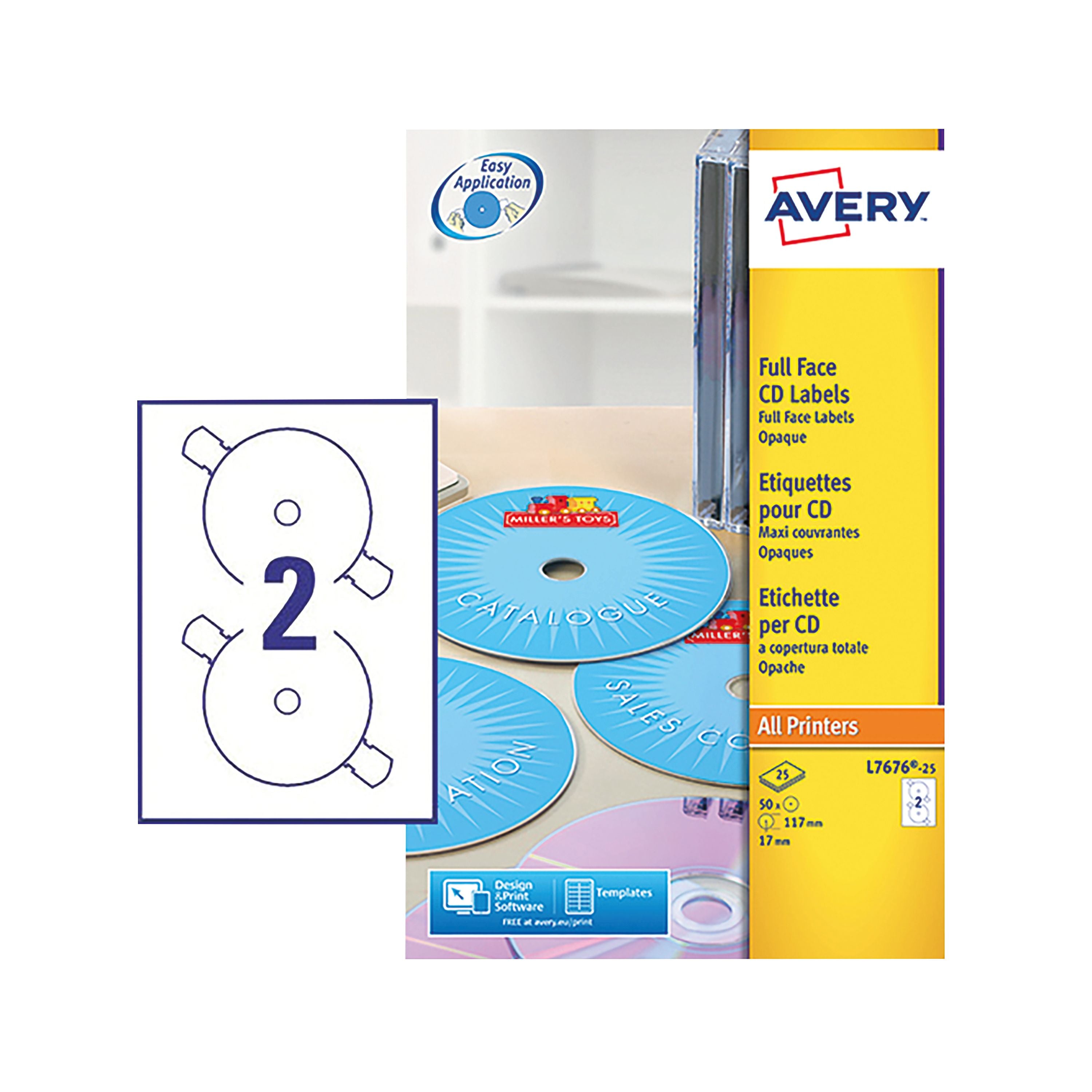 Avery White Full Face CD DVD Laser Label 2 Per Sheet – (Pack of 50)