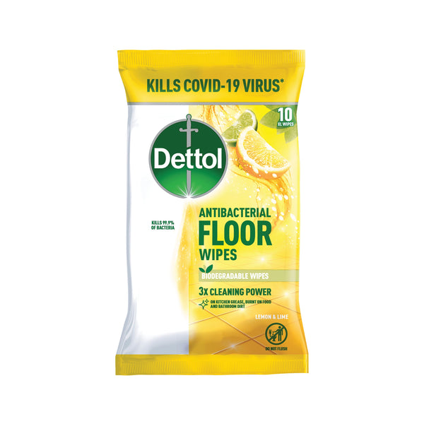 Dettol Floor Wipes Biodegradable Citrus (pack Of 10) 3213958-s