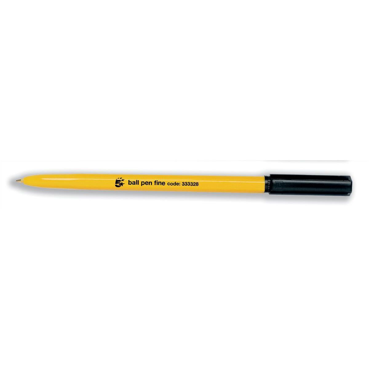 5 Star Office Ball Pen Yellow Barrel Fine 0.7mm Tip 0.3mm Line Black – (Pack of 50)