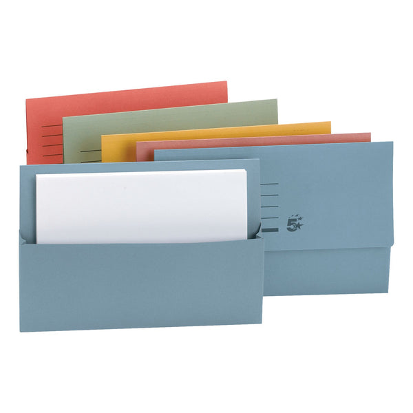 5 Star Office Document Wallet Half Flap 250gsm Recycled Capacity 32mm Foolscap Assorted  (Pack of 50)