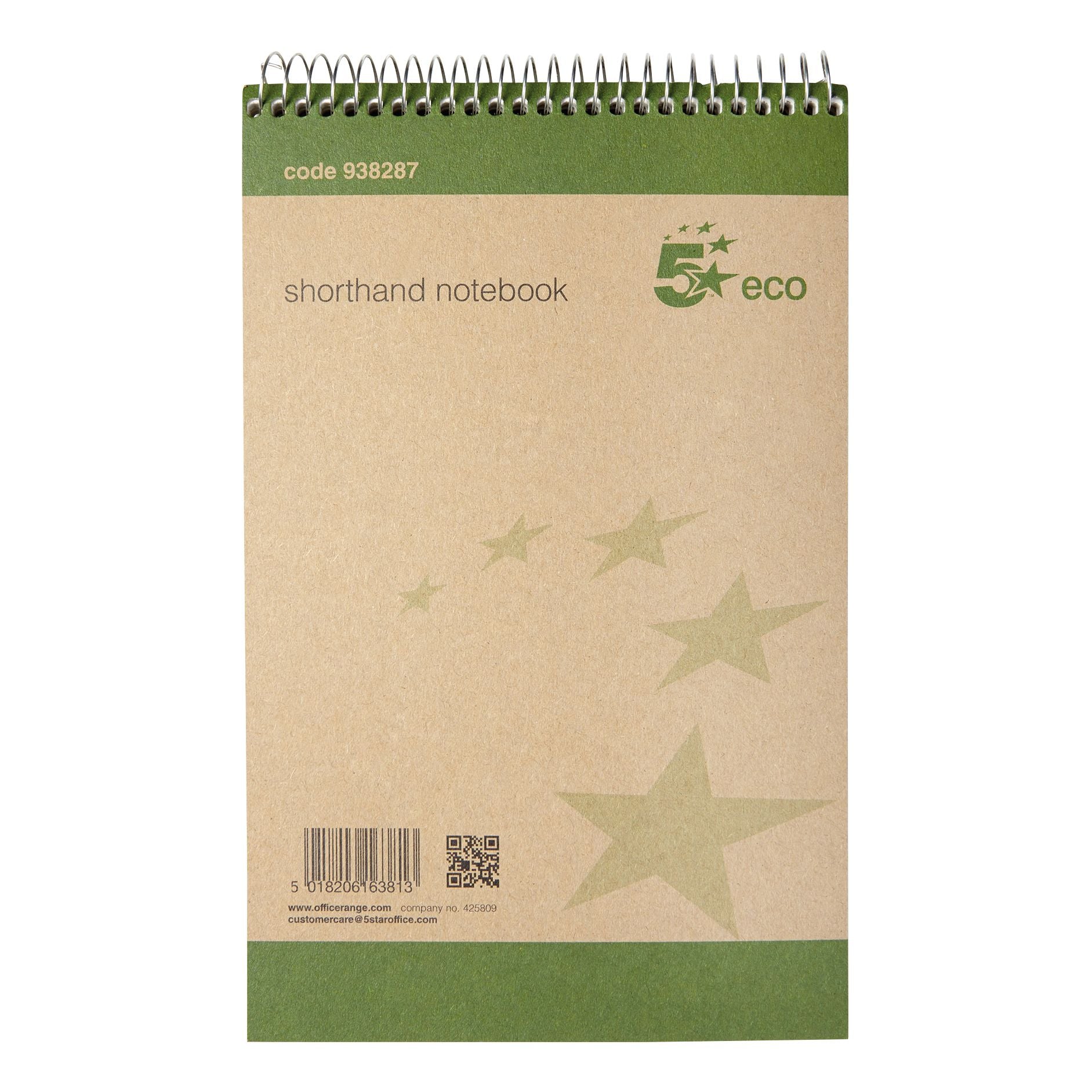 5 Star Shorthand Pad Wirebound 70gsm Ruled 160pp 127x200mm Green/Buff – (Pack of 10)