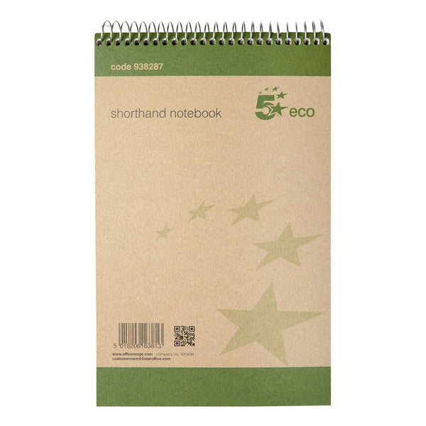 5 Star Shorthand Pad Wirebound 70gsm Ruled 160pp 127x200mm Green/Buff  (Pack of 10)