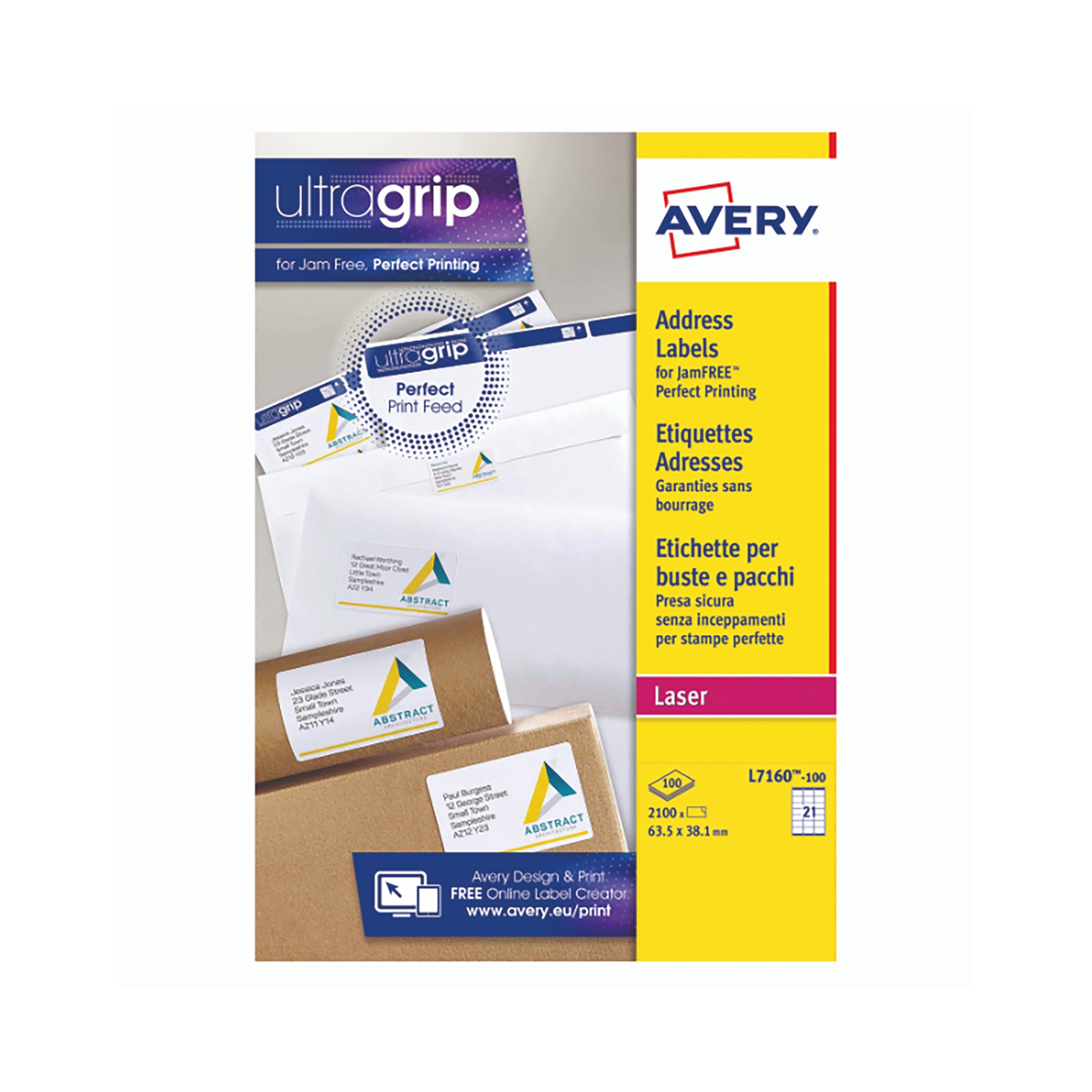 Avery Ultragrip Laser Address Labels Quickpeel 63.5x38.1mm 21 Per Sheet White – (Pack of 2100)