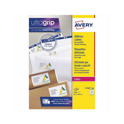 Avery Ultragrip Laser Address Labels Quickpeel 63.5x38.1mm 21 Per Sheet White – (Pack of 2100)