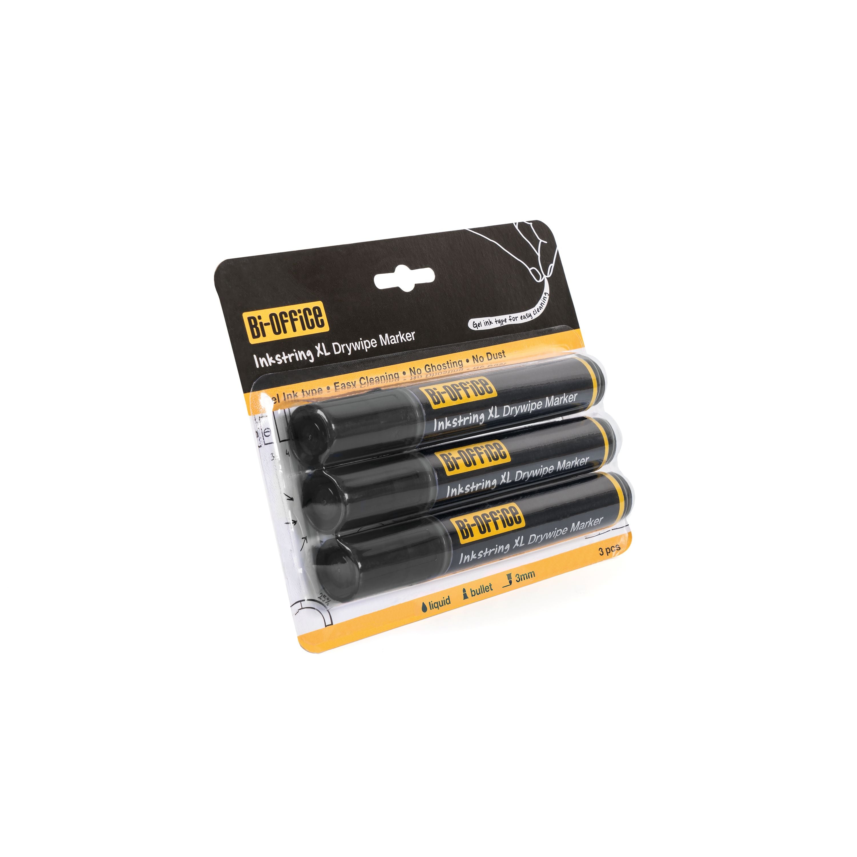Bi-office Inkstring XL Drywipe Marker Black – (Pack of 3)