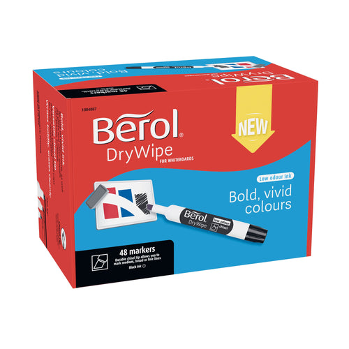 Berol Drywipe Marker Chisel Tip Black – (Pack of 48)