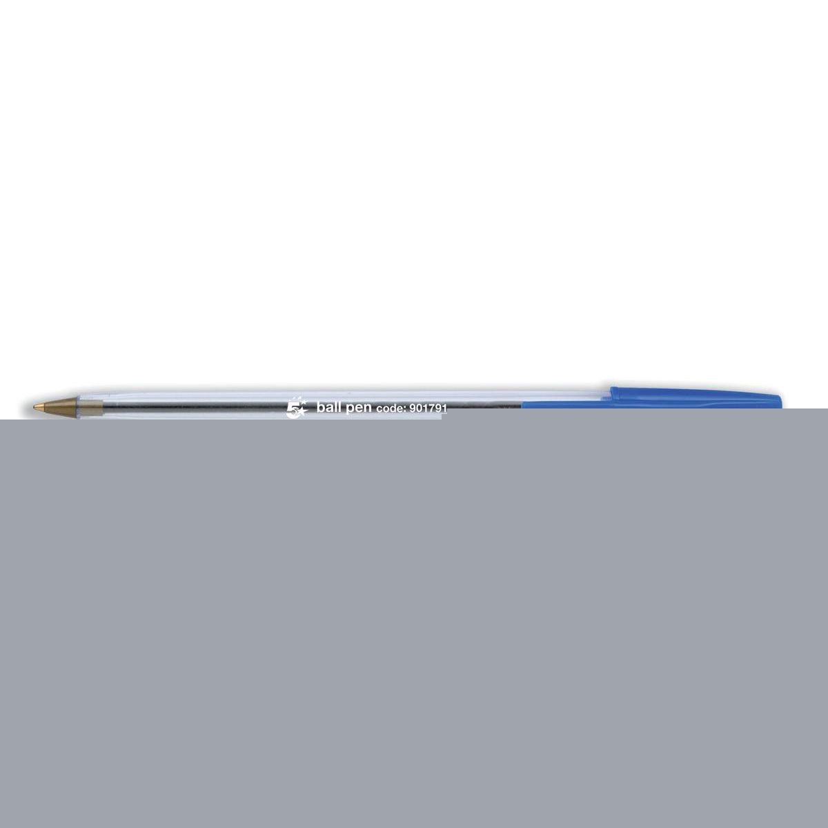 5 Star Office Ball Pen Clear Barrel Medium 1.0mm Tip 0.4mm Line Blue – (Pack of 50)