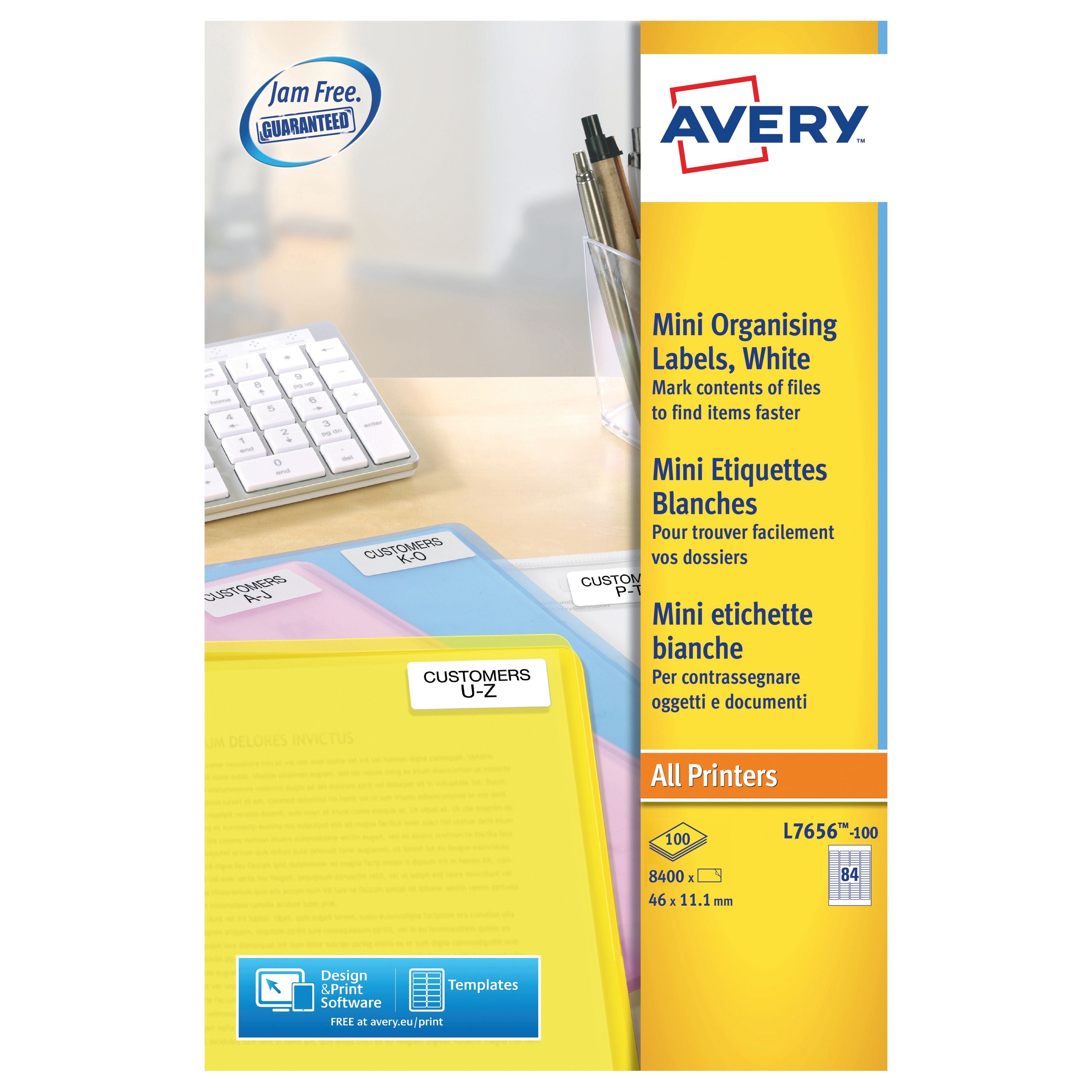 Avery Laser Mini Labels 46mmx11.1mm 84 Per Sheet White L7656-100 – (Pack of 8400)