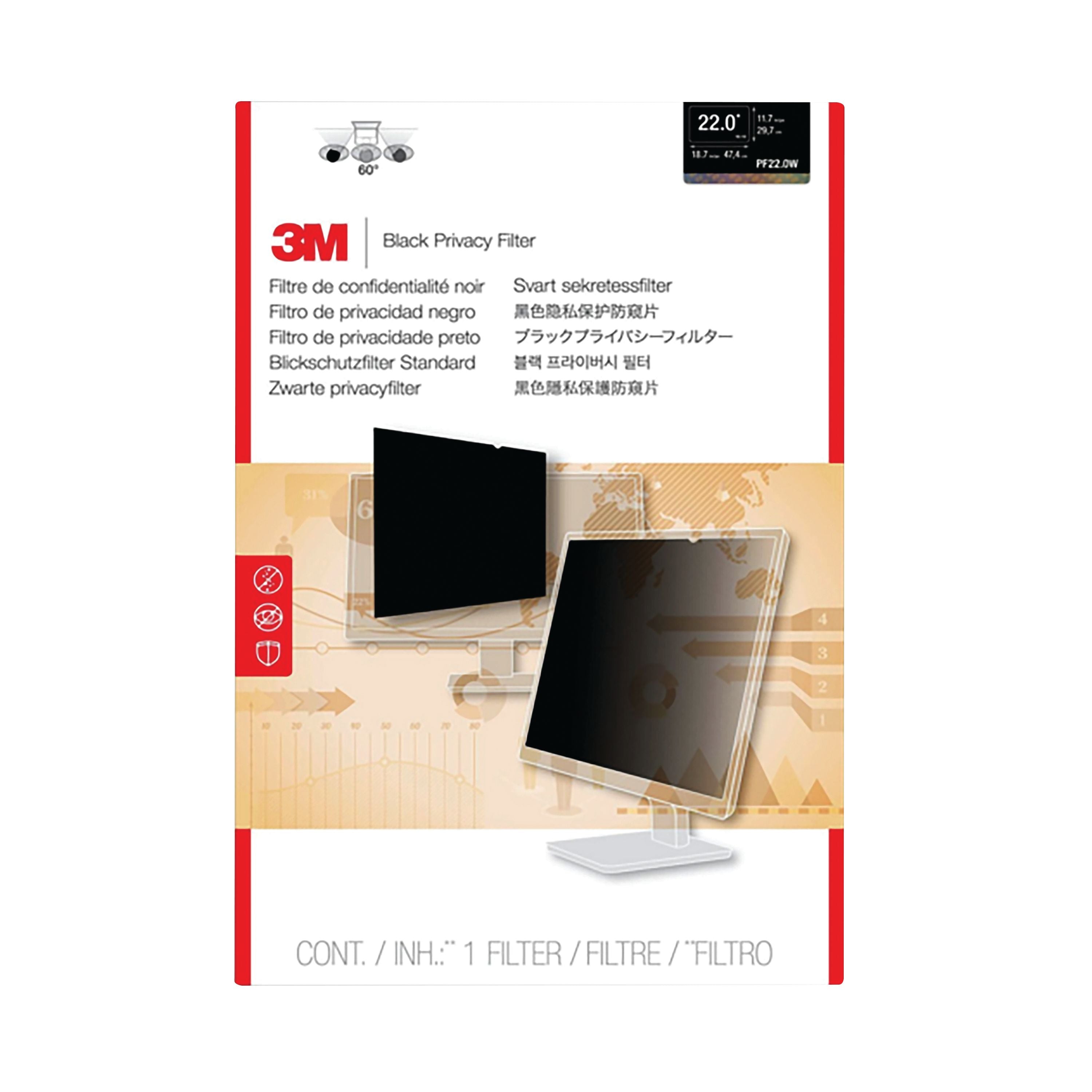 3m Black Privacy Filter For Desktops 22 Inch Widescreen 16:10 Pf22.0w
