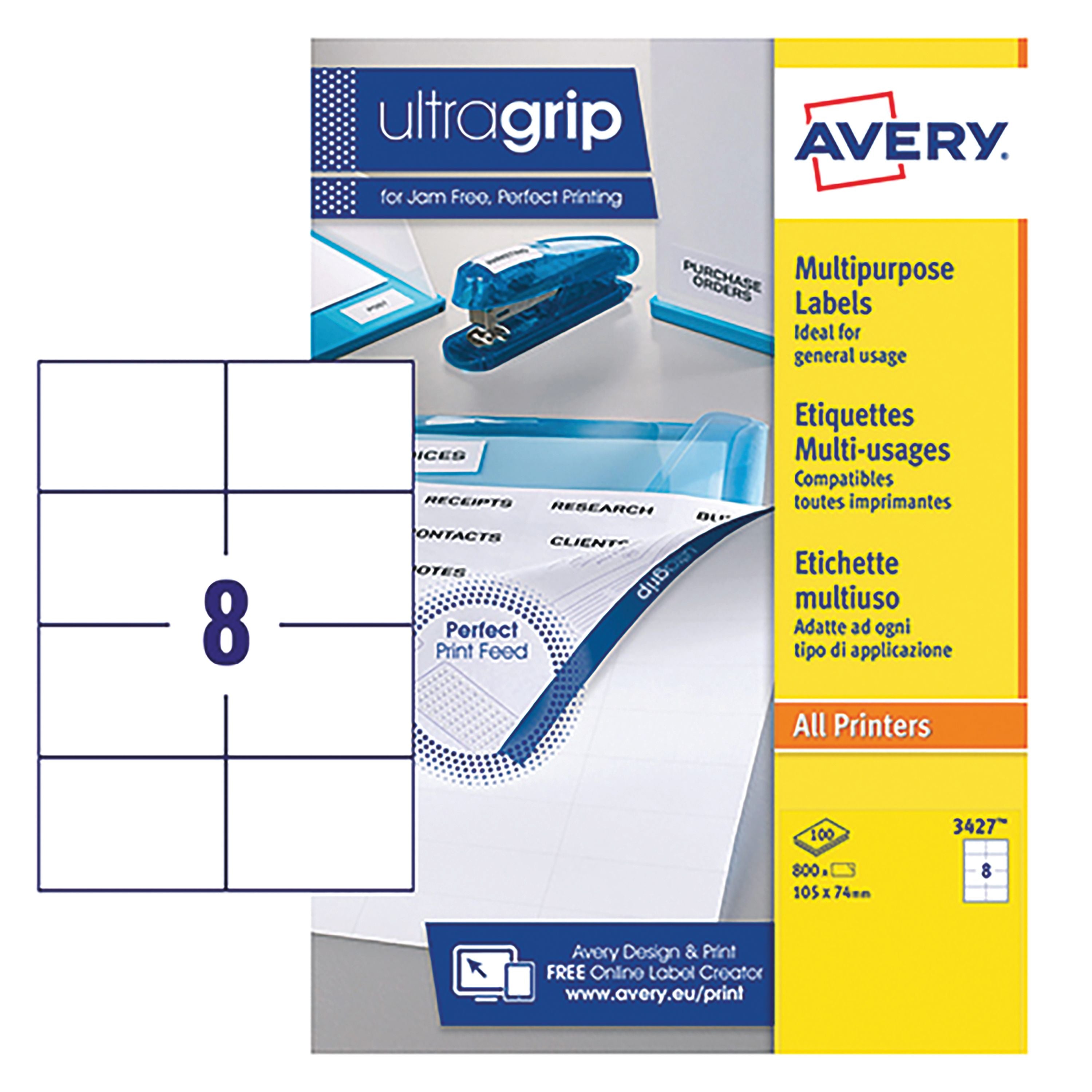 Avery Ultragrip Multipurpose Labels 105x74mm 8 Per Sheet White – (Pack of 800)