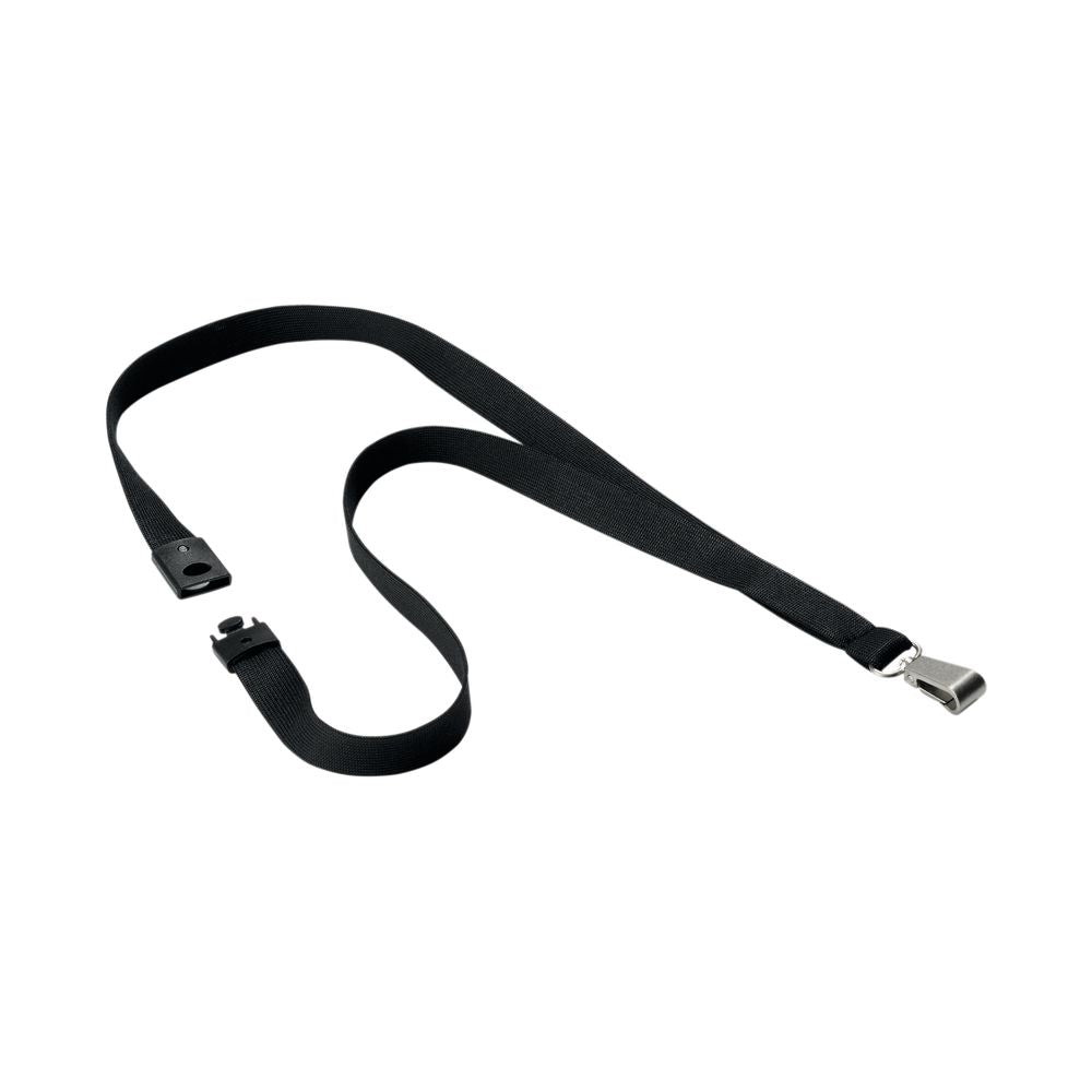 Durable Textile Lanyard With Metal Carabiner 15mm Wide Black (pack Of 10) 812701