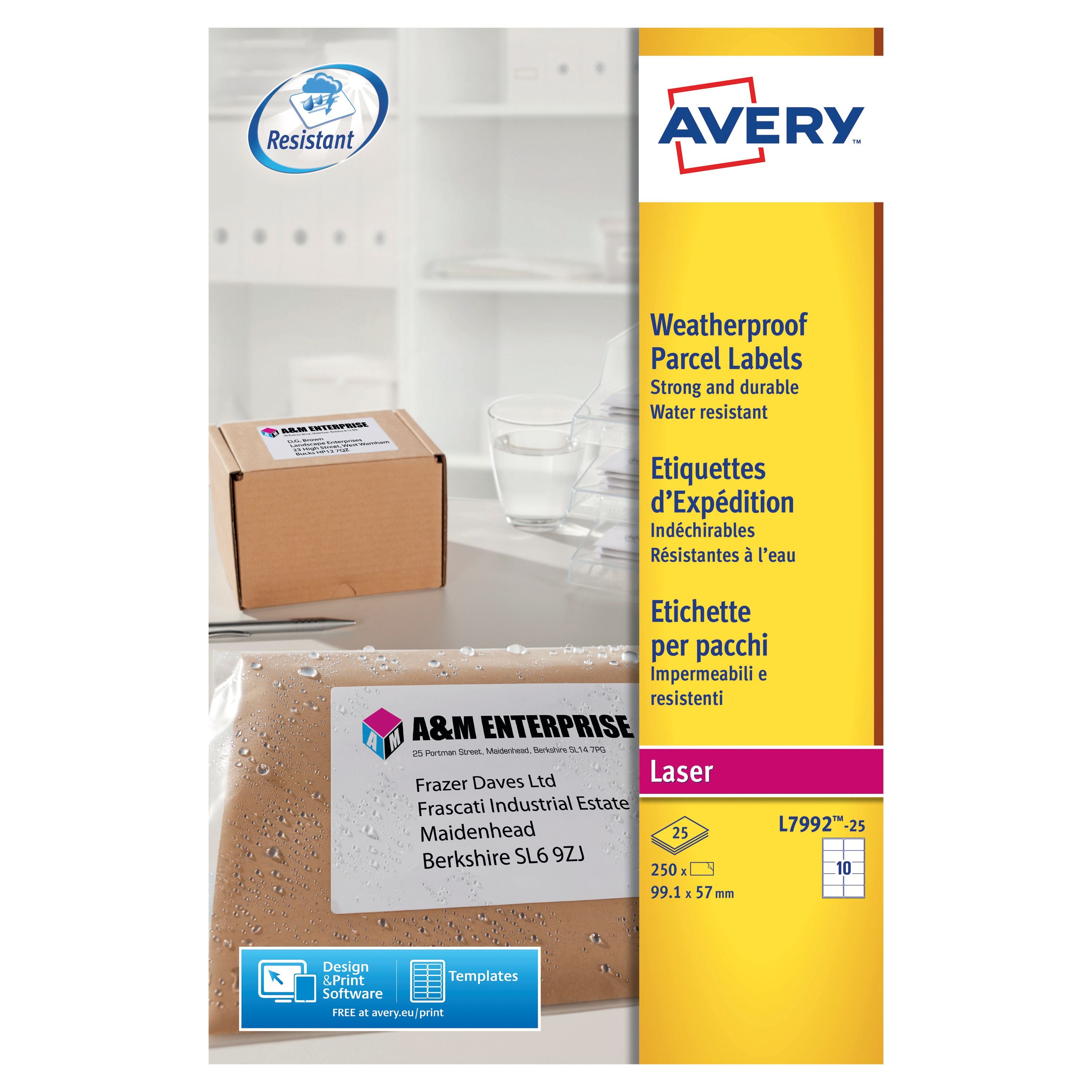Avery Weatherproof Shipping Label 99.1x57mm 10 Per Sheet – (Pack of 250)