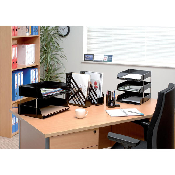 5 Star Office Desk Tidy With Variable Sized 6 Compartment Tubes Black
