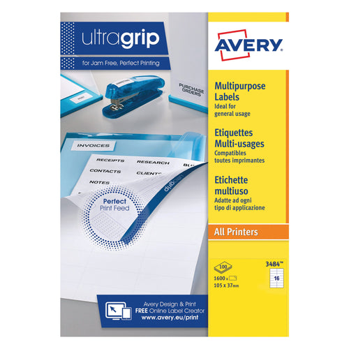 Avery Ultragrip Labels 105x37mm 16 Per Sheet White – (Pack of 1600)