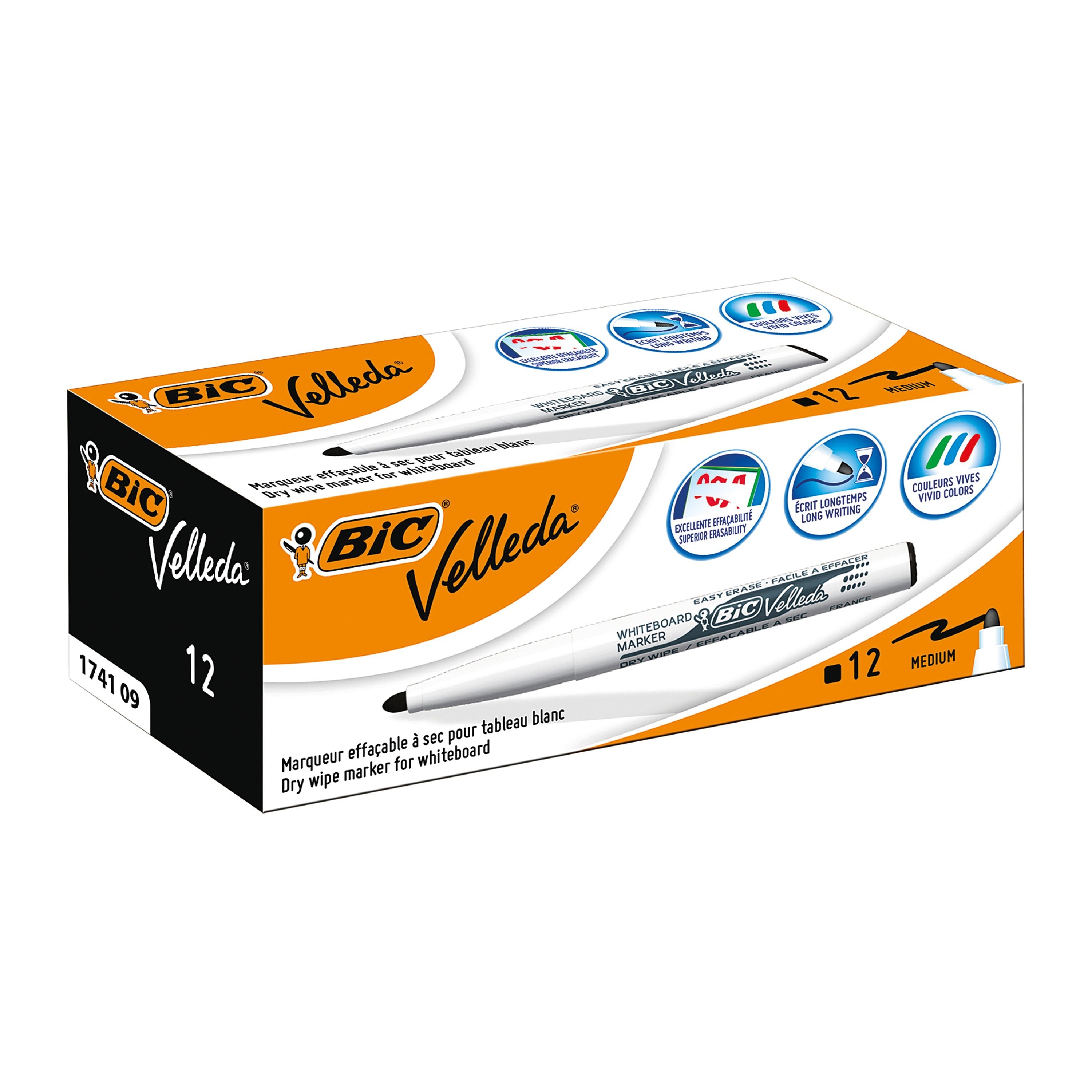 Bic Velleda 1741 Drywipe Marker Black – (Pack of 12)