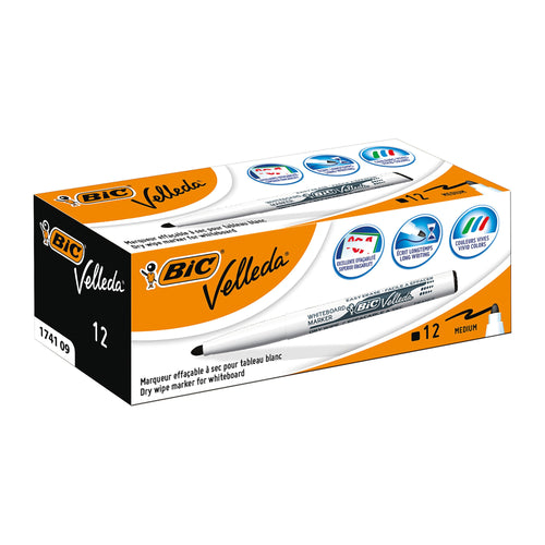 Bic Velleda 1741 Drywipe Marker Black – (Pack of 12)