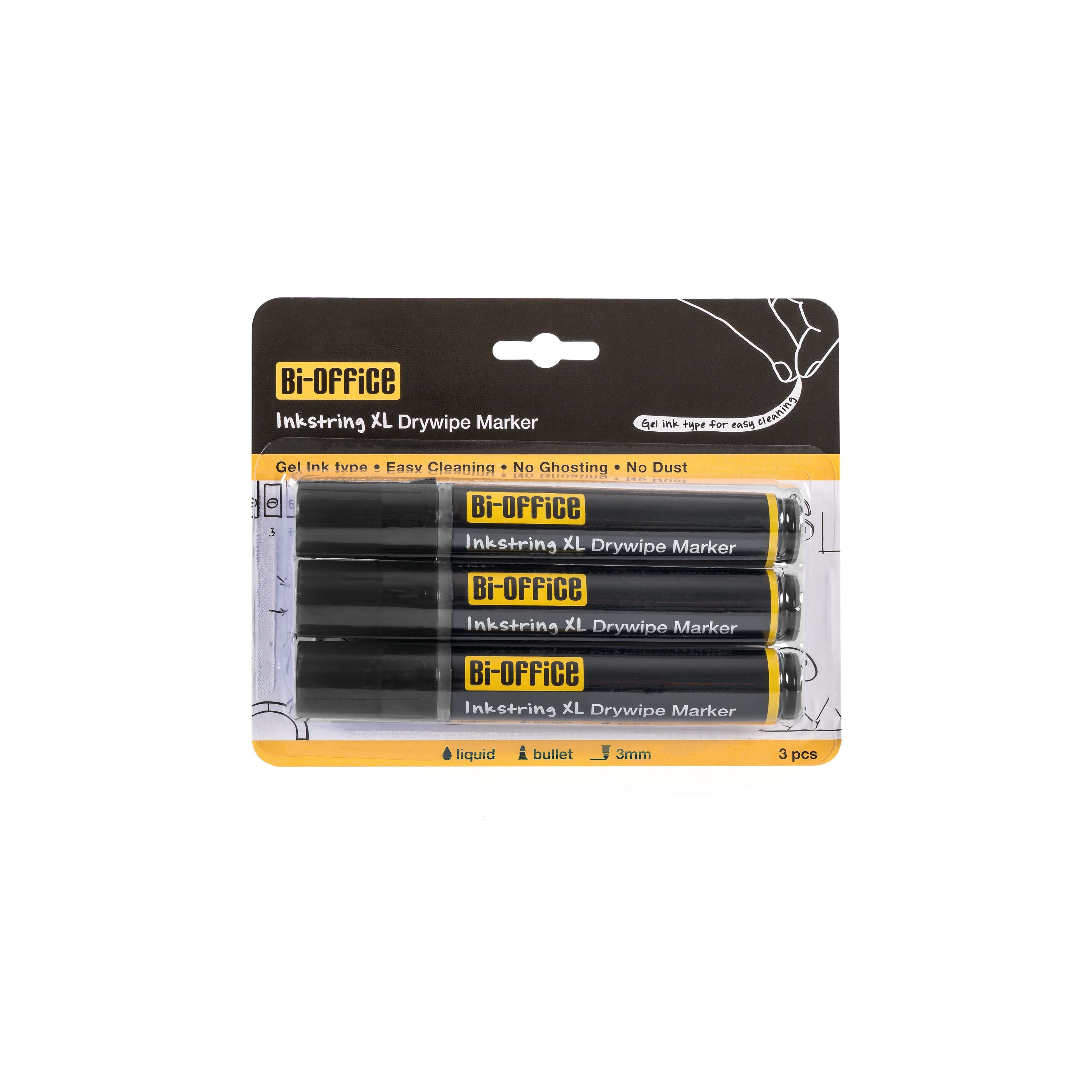 Bi-office Inkstring XL Drywipe Marker Black – (Pack of 3)