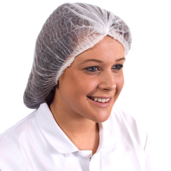 white disposable mob cap for hygienic hair coverage