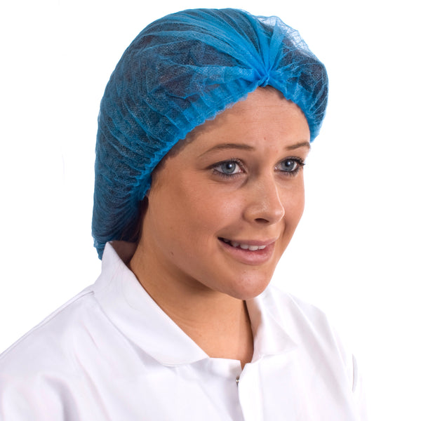Blue disposable mob cap for hygienic hair coverage