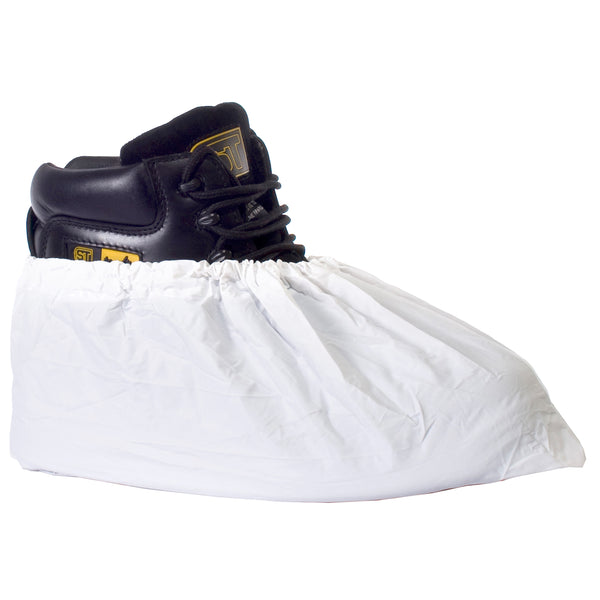 Blue waterproof PVC overshoes for single-use protection.