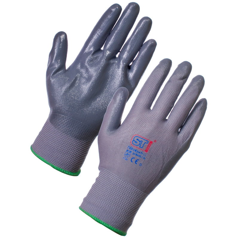 Supertouch Nitrotouch® Gloves in Grey, breathable back, comfortable fit for all-day manual work and handling.